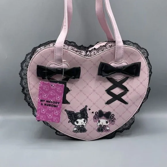 Sanrio Kuromi X Lolita My Melody Heart Crossbody Bag Purse NEW - Picture 2 of 9